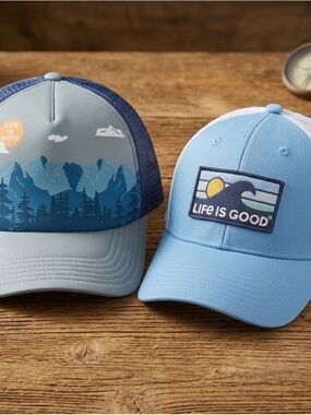 NWT Life is Good Hat Bundle (2) | Blue Mountain + Wave Trucker Caps